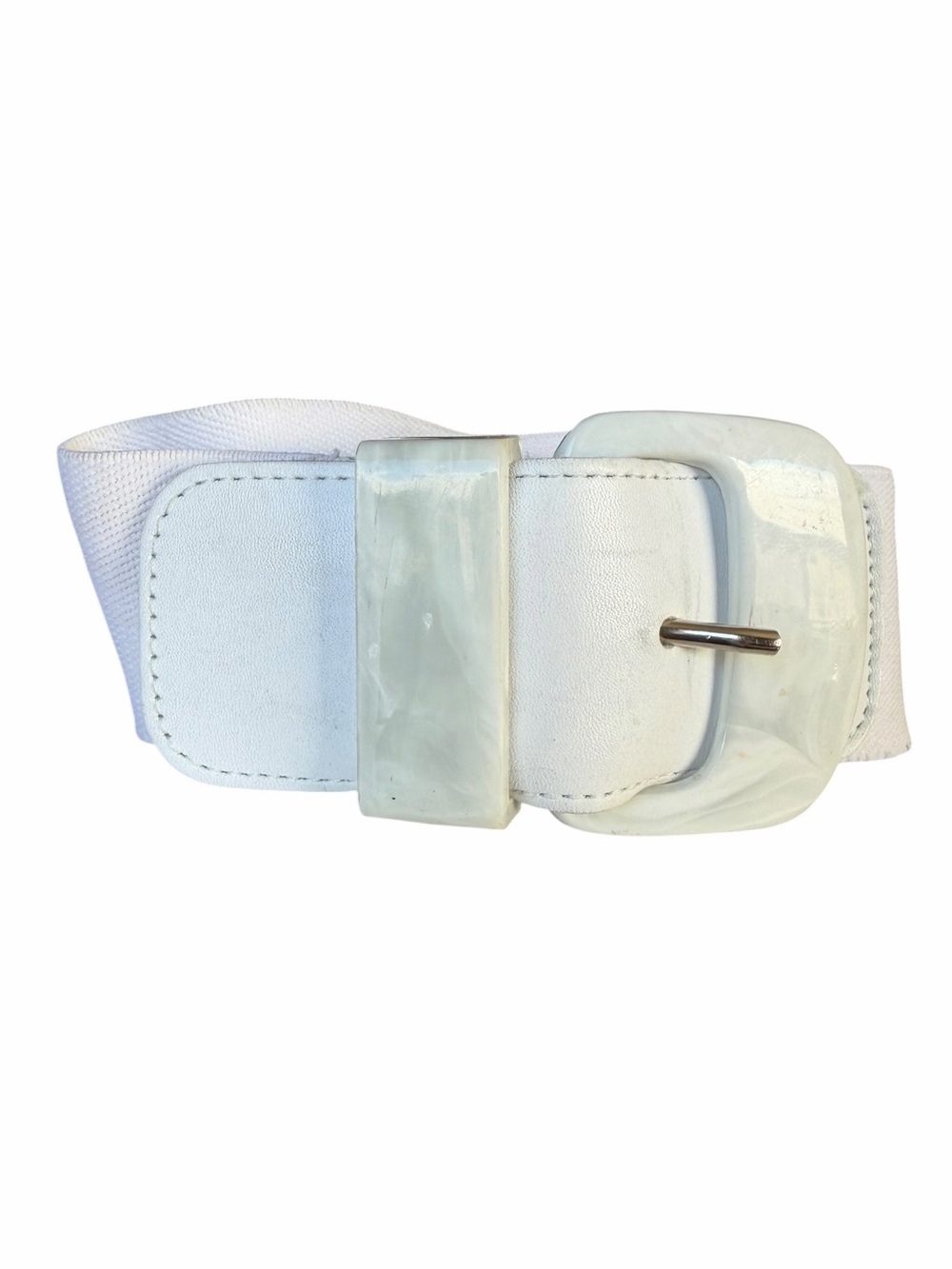 Vintage White Stretch Wide Belt Oversized Acrylic Buckle Retro 80s